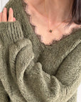 Pullover, Spitzen-V-Ausschnitt, Khaki