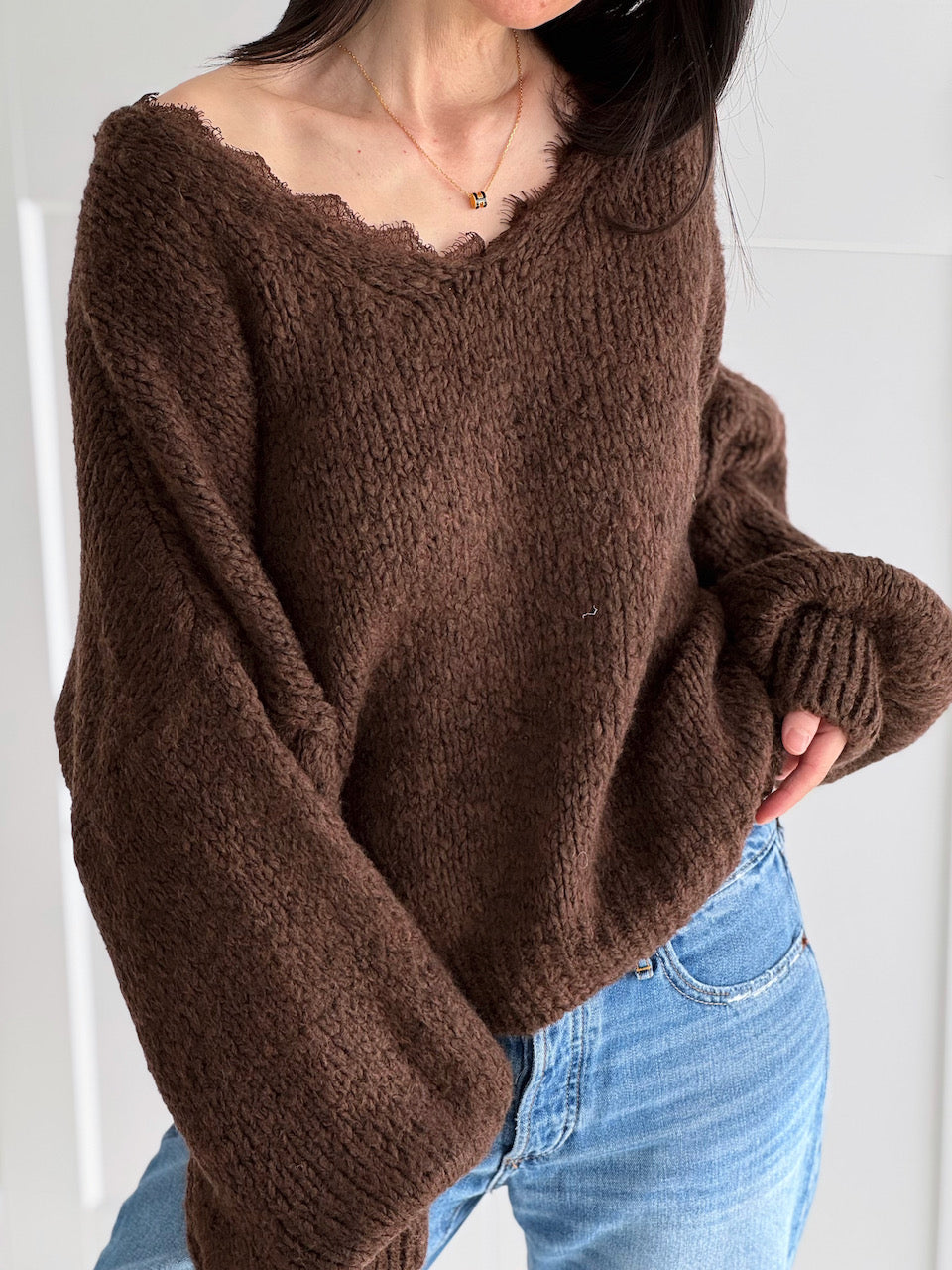 Pullover, Spitzen-V-Ausschnitt, 7 Farben