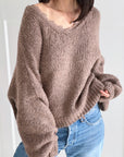Pullover, Spitzen-V-Ausschnitt, Taupe