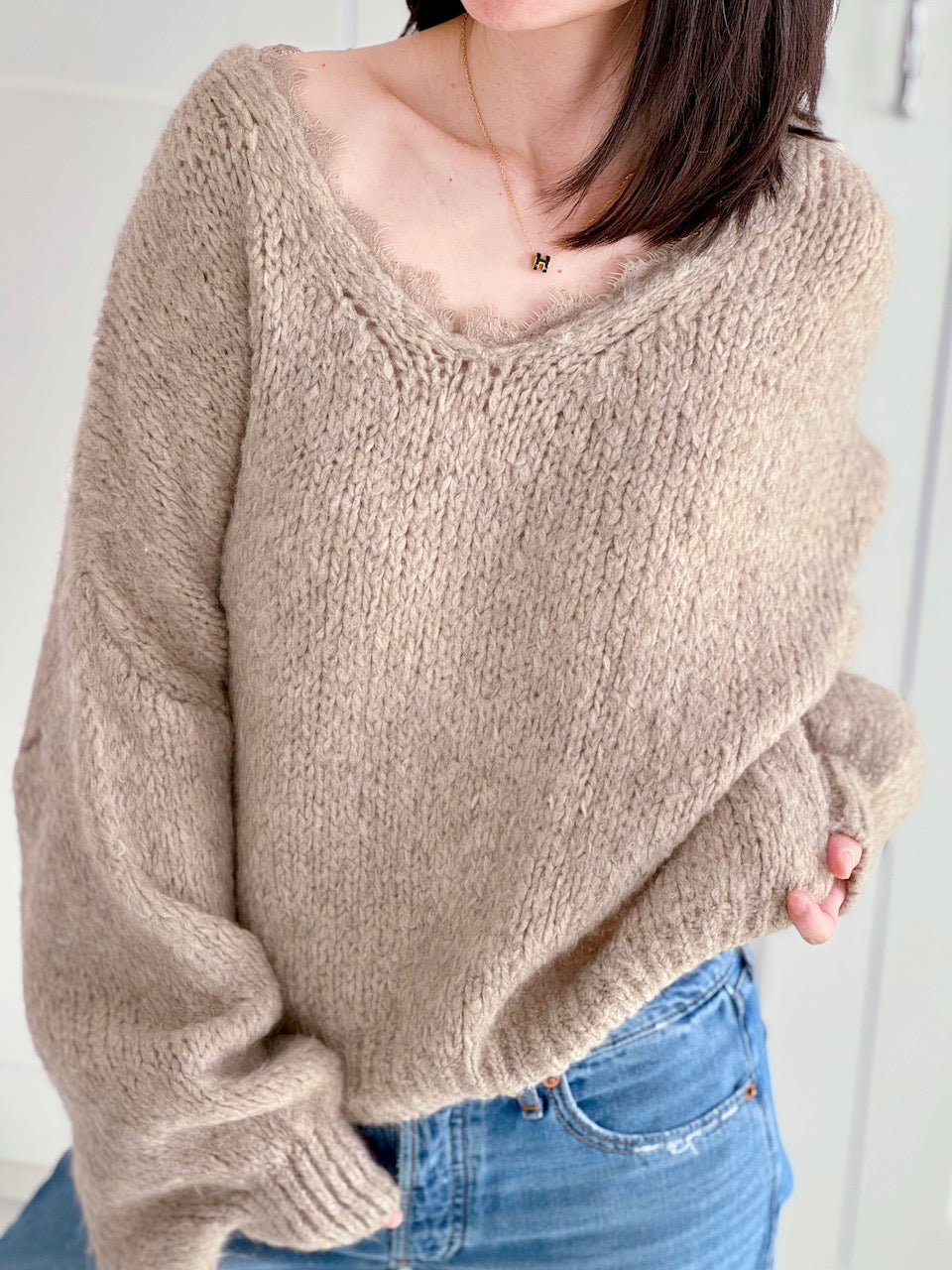 Pullover, Spitzen-V-Ausschnitt, 7 Farben