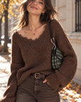 Pullover, Spitzen-V-Ausschnitt, Schoko