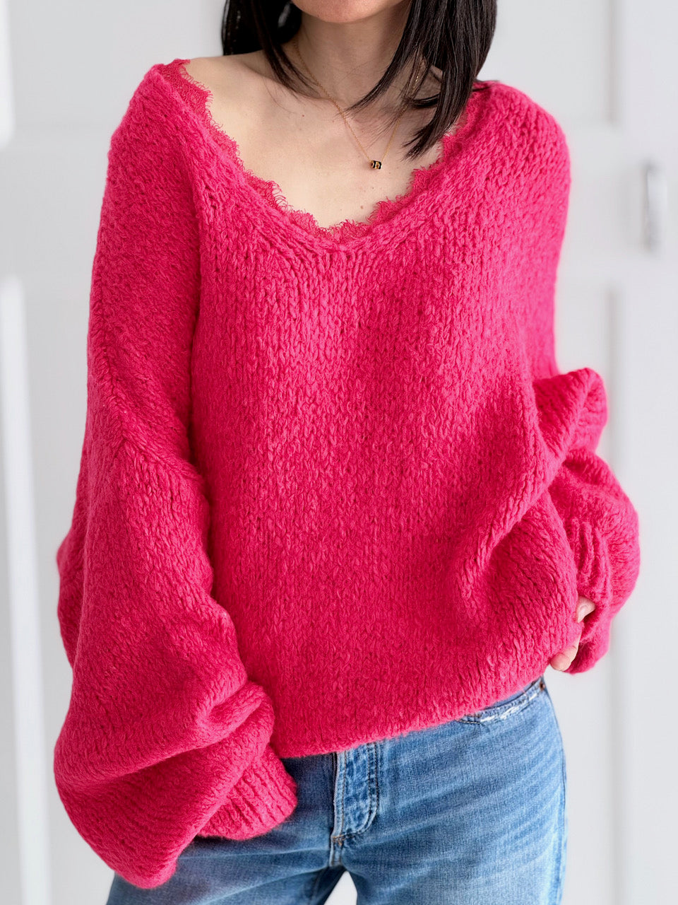 Pullover, Spitzen-V-Ausschnitt, 7 Farben
