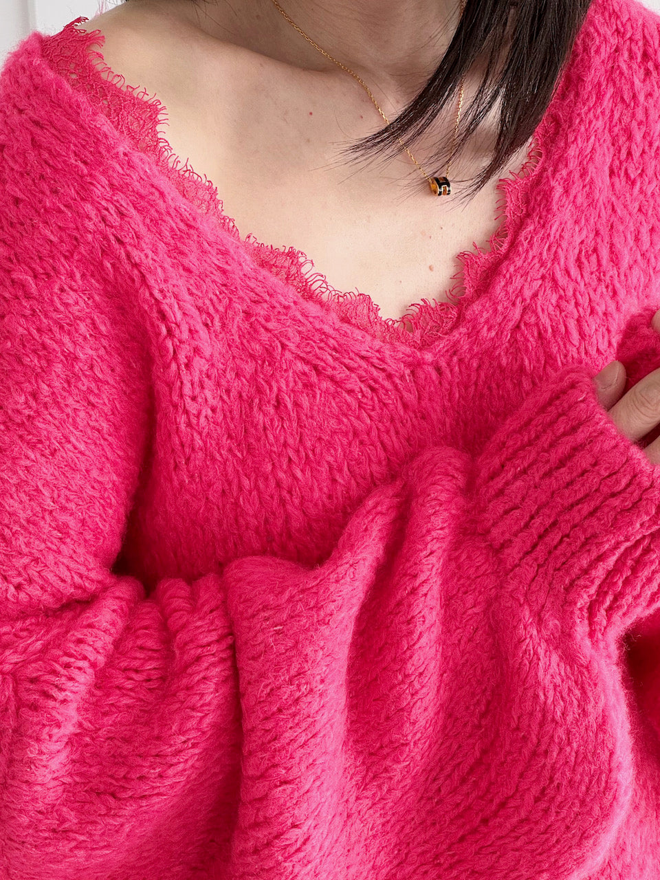 Pullover, Spitzen-V-Ausschnitt, Pink