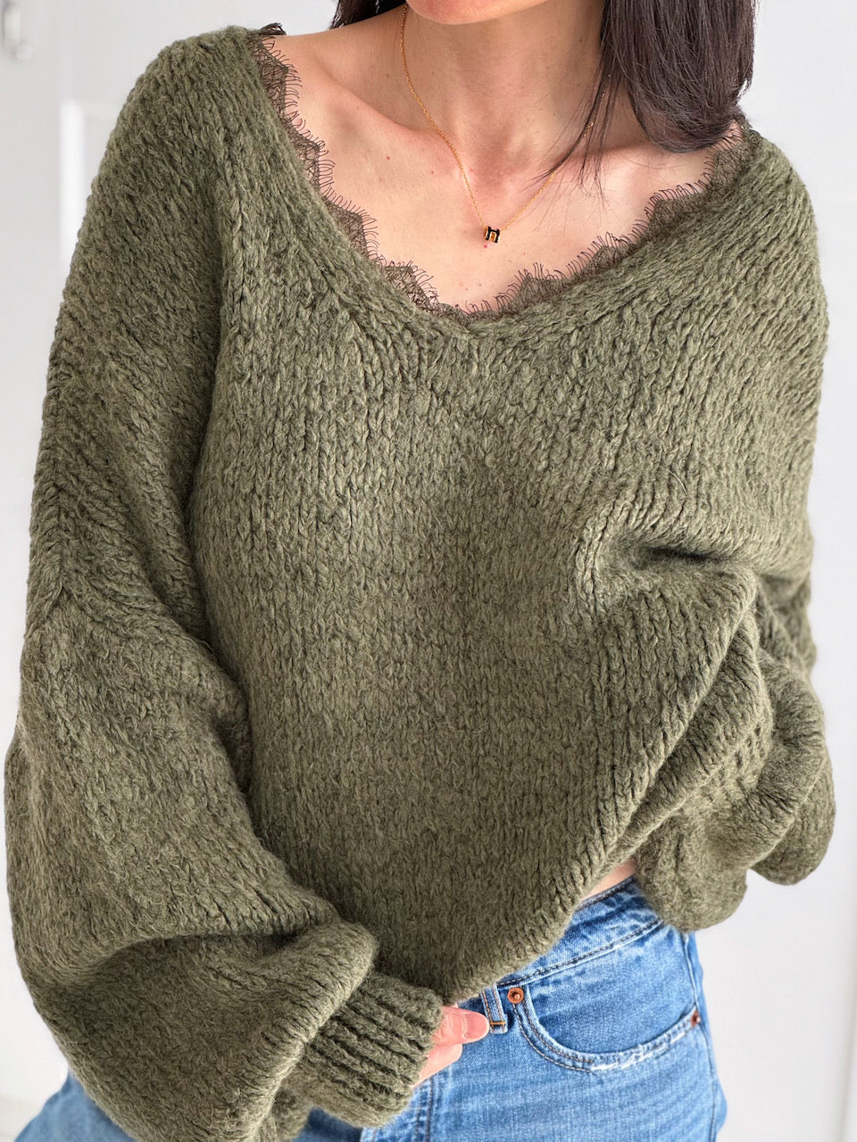 Pullover, Spitzen-V-Ausschnitt, 7 Farben