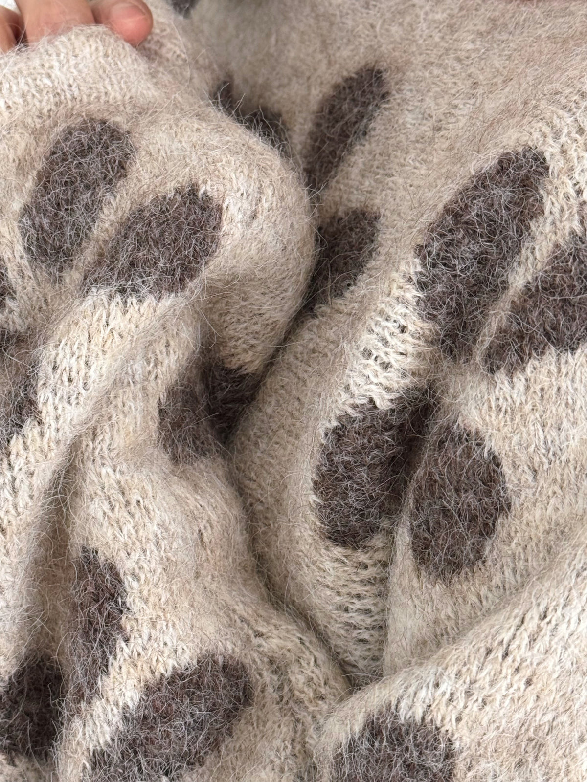 Pullover, Blumen, Ballonärmel, Beige-Taupe