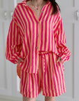 Musselin Bluse, breite Streifen, Fuchsie