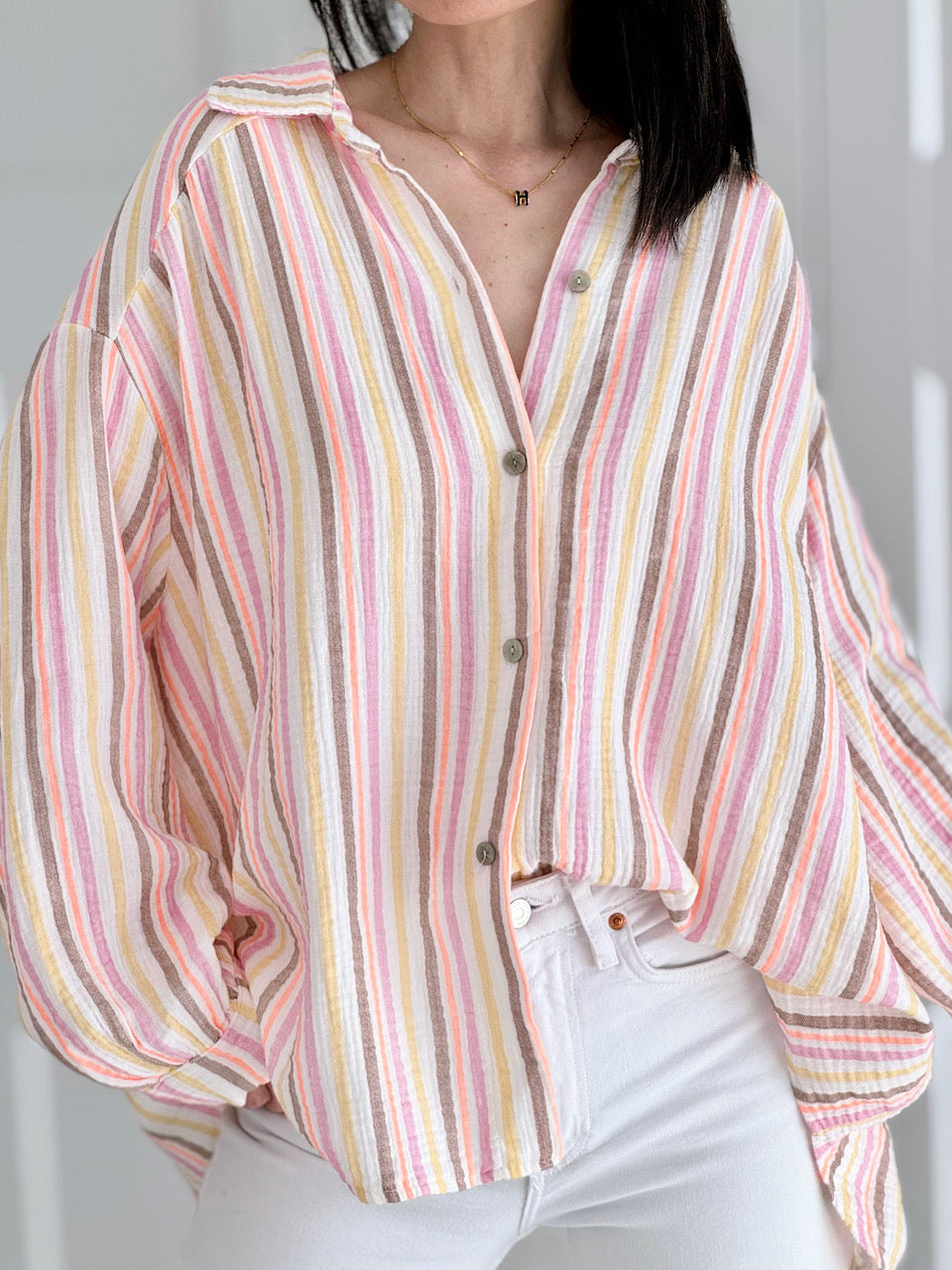 Musselin Bluse, bunte Streifen, 4 Farben