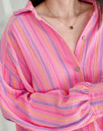 Musselin Bluse, Pink-Streifen, 2 Farben