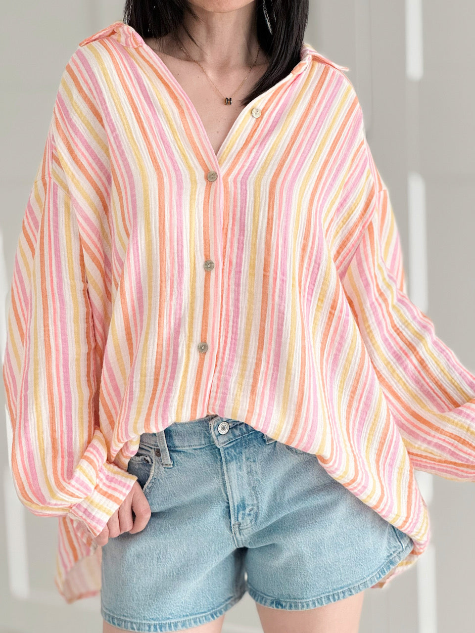 Musselin Bluse, bunte Streifen, 4 Farben