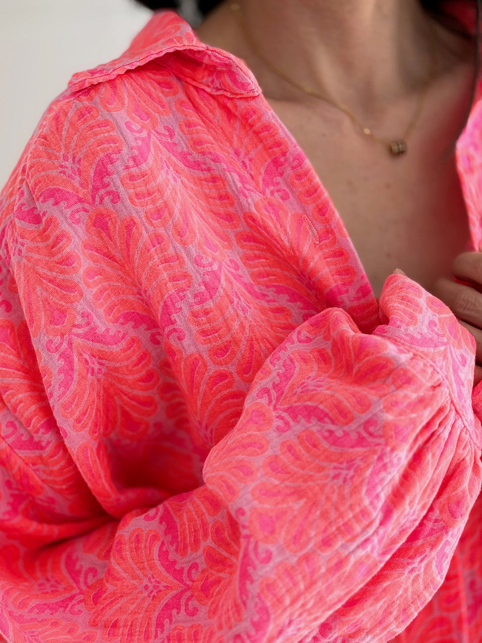 Musselin Bluse, Palmenblätter, 4 Farben