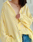 Musselin Bluse, Streifen, Buttergelb
