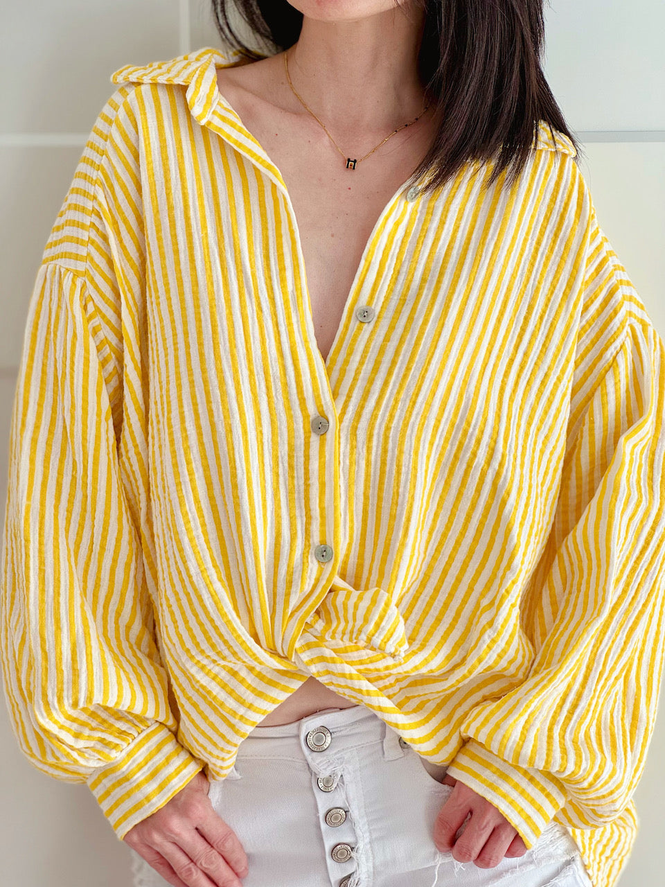 Musselin Bluse, Streifen I, 10 Farben