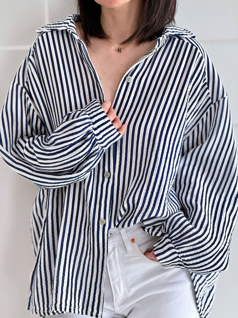 Musselin Bluse, Streifen I, 10 Farben