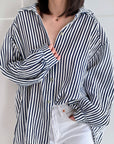 Musselin Bluse, Streifen I, 10 Farben