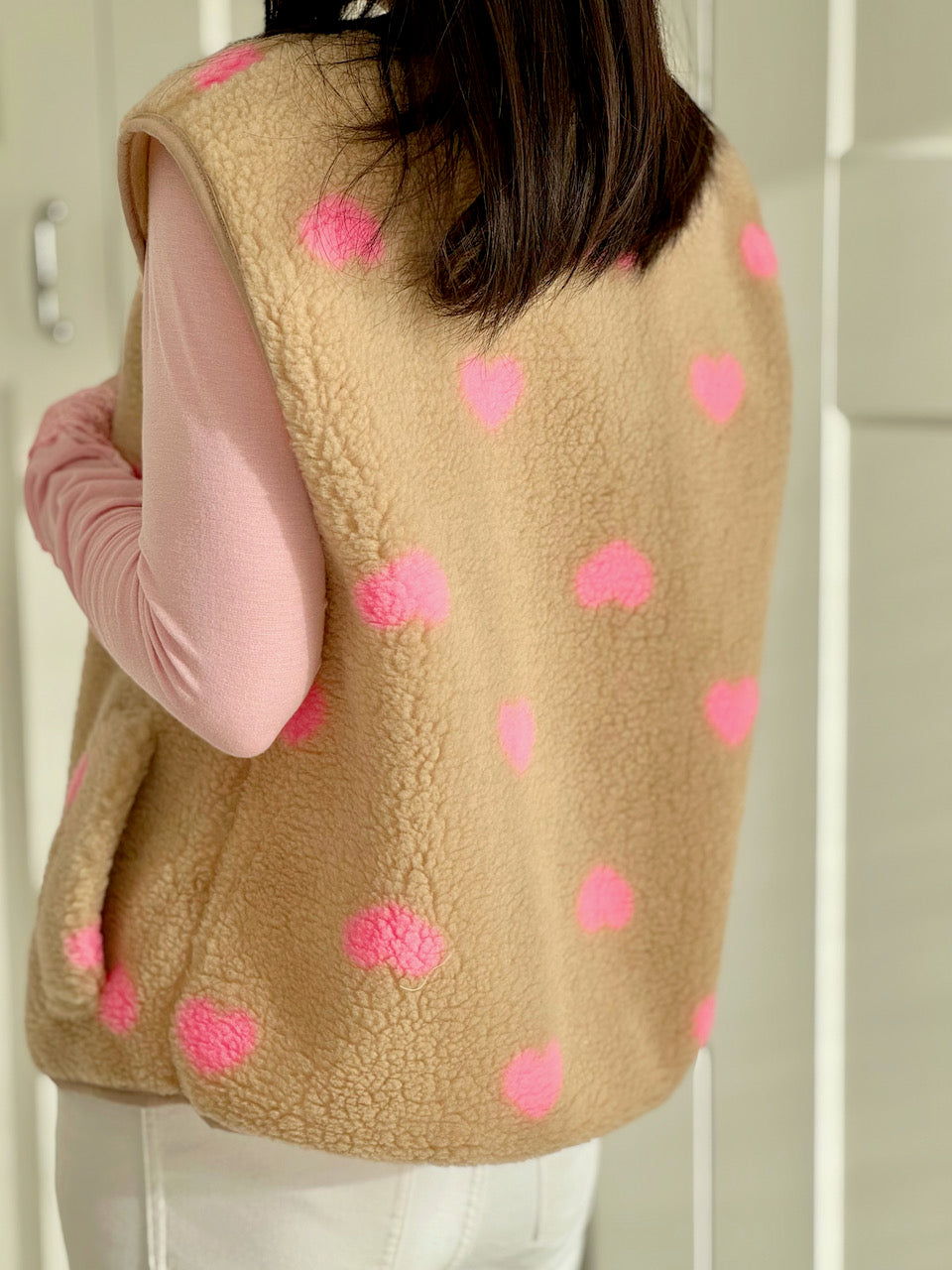 Teddyweste, Herzchen, Camel-Rosa