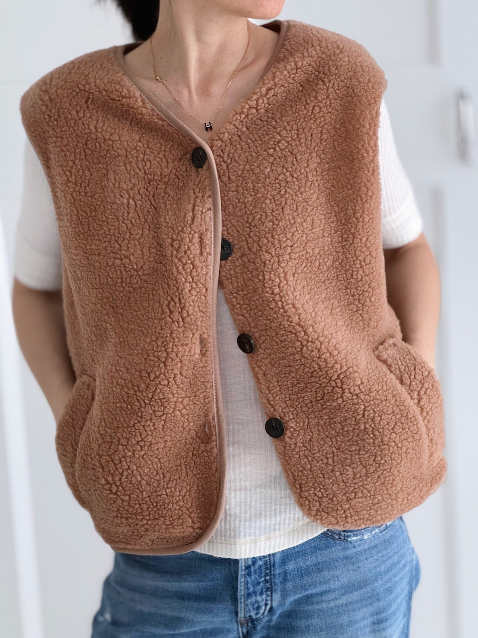 Teddyweste, Unifarbe, Camel