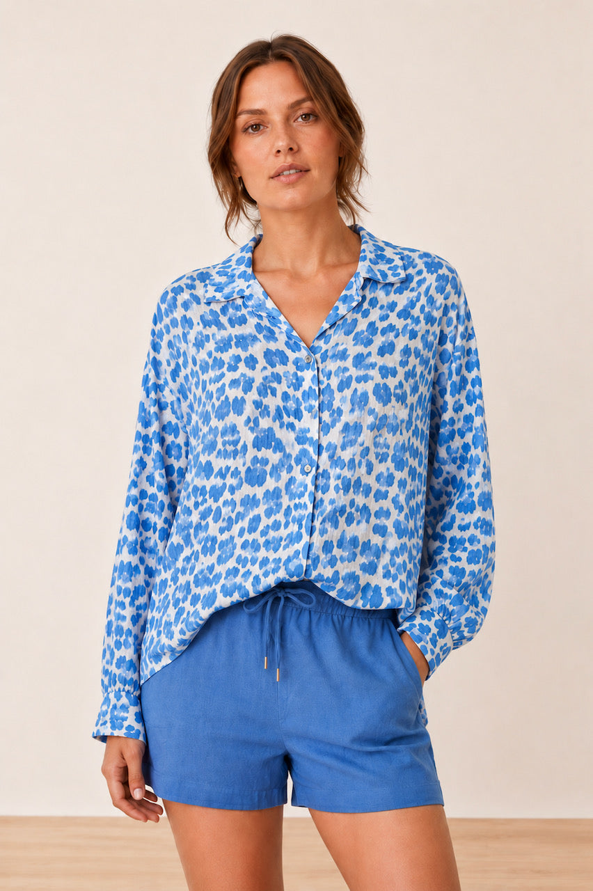 Musselin Bluse, Wild-Leo, Blau