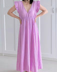 Musselin Kleid, rückenfrei, ärmellos, Lavendel-Streifen