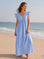 Musselin Kleid, rückenfrei, ärmellos, Streifen, Blau-Hellblau