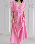 Musselin Kleid, rückenfrei, ärmellos, feine Streifen, Rot-Rosa