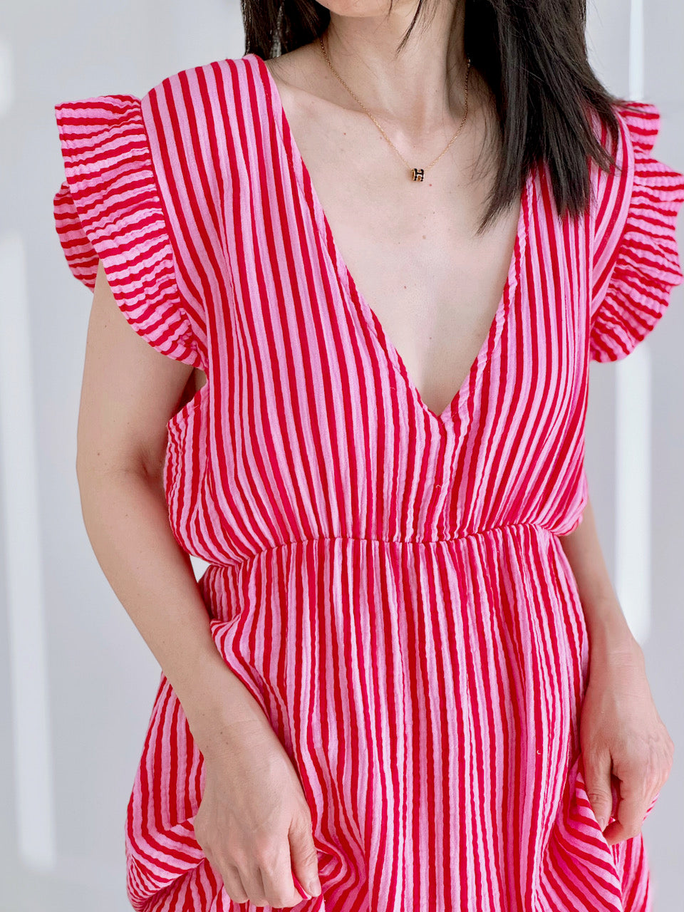 Musselin Kleid, rückenfrei, ärmellos, Streifen, Rot
