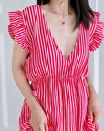 Musselin Kleid, rückenfrei, ärmellos, Streifen, Rot