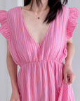 Musselin Kleid, rückenfrei, ärmellos, feine Streifen, Orange-Rosa