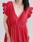 Musselin Kleid, rückenfrei, ärmellos, Streifen, Rot-Fuchsie