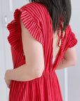 Musselin Kleid, rückenfrei, ärmellos, Streifen, Rot-Fuchsie