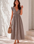 Musselin Kleid, rückenfrei, ärmellos, Streifen, Schoko-Taupe
