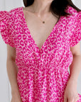Musselin Kleid, rückenfrei, ärmellos, Hotpink-Leo