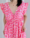 Musselin Kleid, rückenfrei, ärmellos, Rosa-Leo