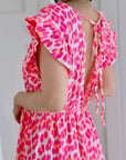 Musselin Kleid, rückenfrei, ärmellos, Rosa-Leo
