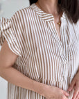Musselin Tunika, Streifen, Beige