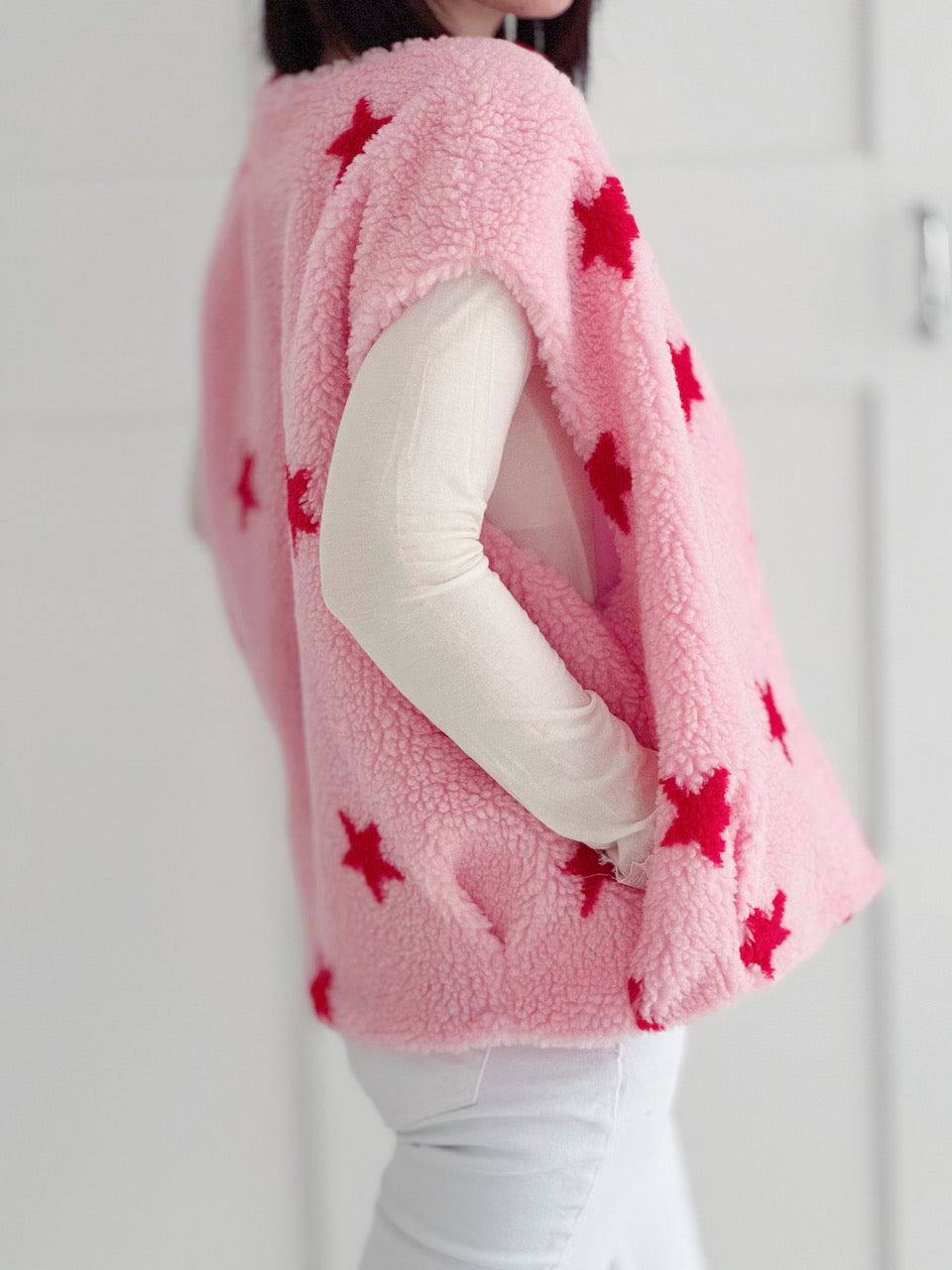 Teddyweste, Groß, Sterne, Rosa