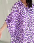 Musselin Bluse, Batwing, Oversize, Lila-Leo
