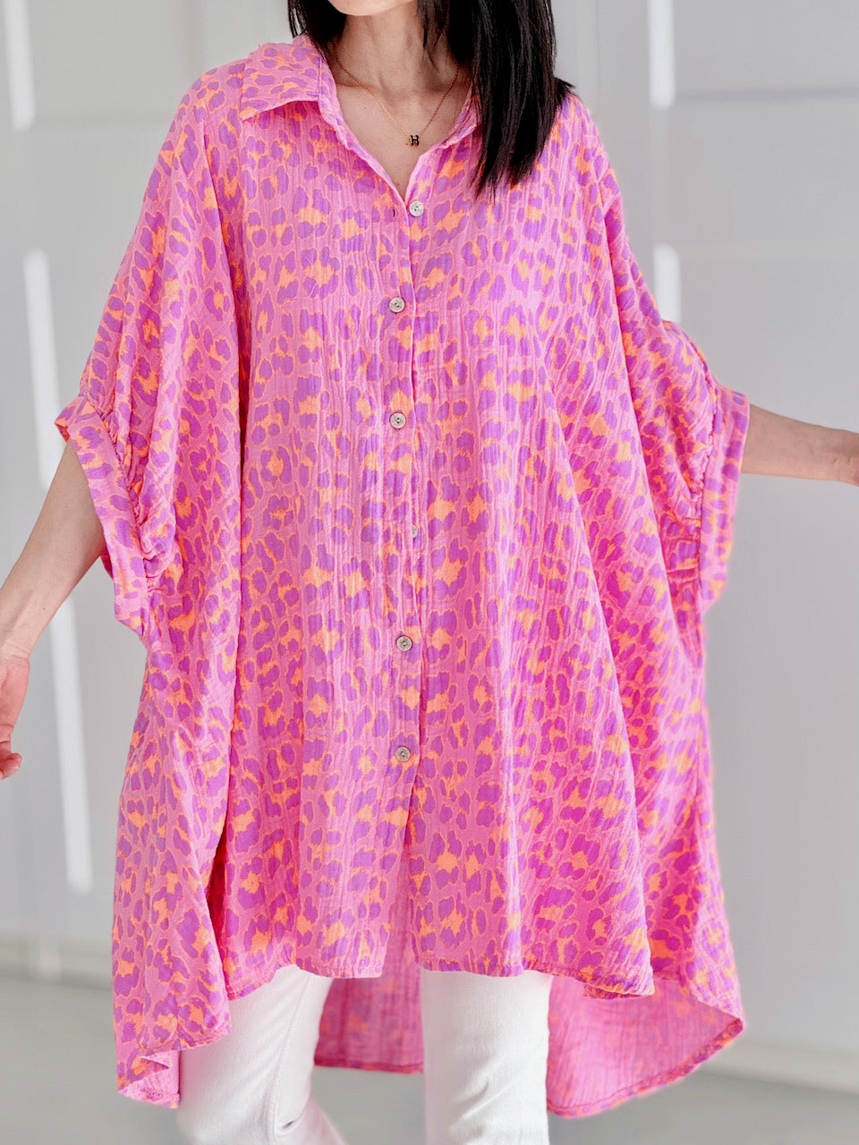 Musselin Bluse, Batwing, Oversize, Violett-Leo