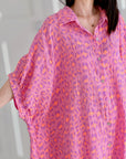 Musselin Bluse, Batwing, Oversize, Violett-Leo