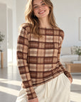 Cashmere Longsleeves, Karo-II, Kaffee