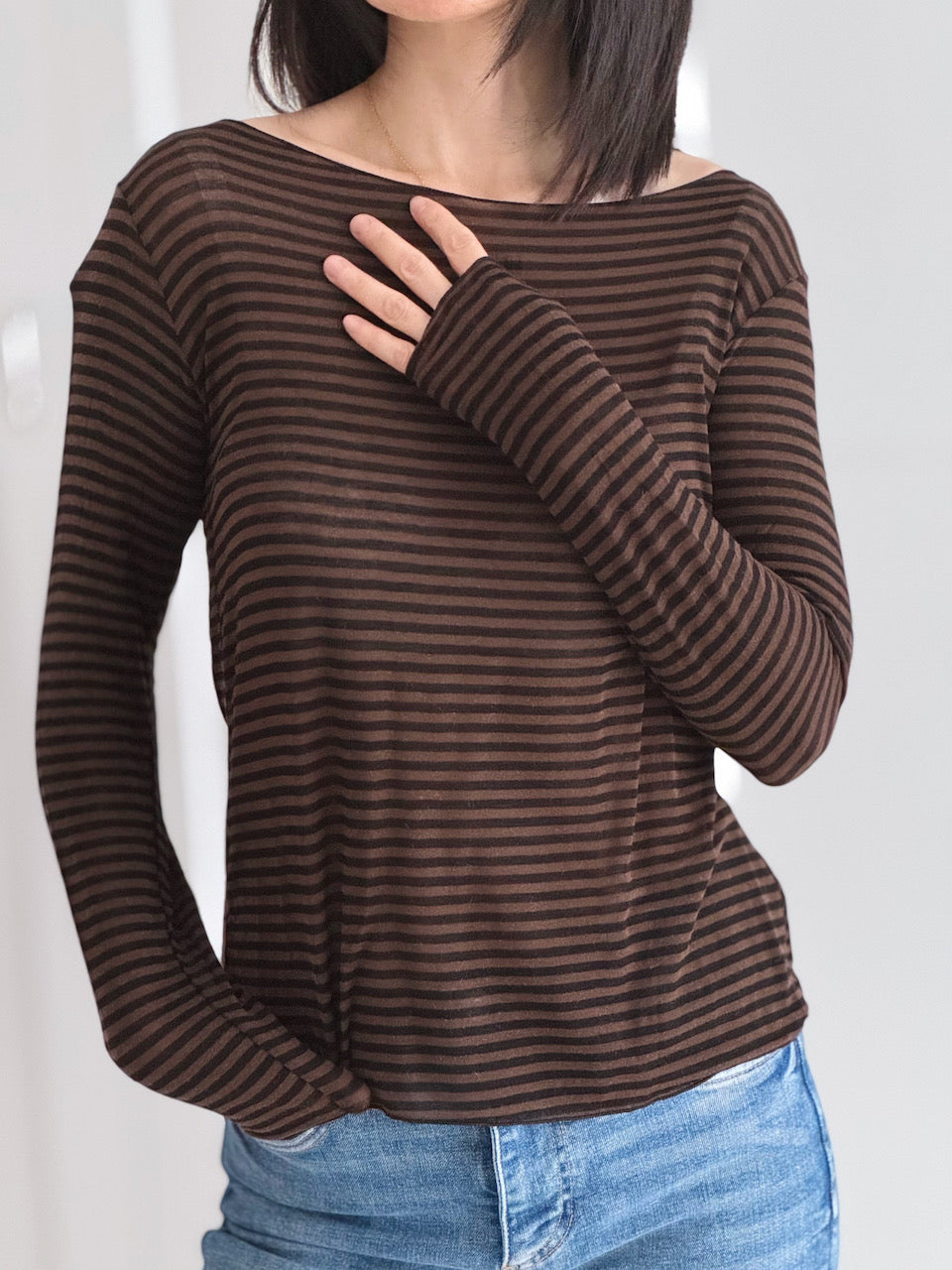 Cashmere Longsleeves, Streifen, Schoko