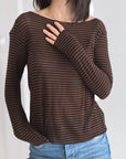 Cashmere Longsleeves, Streifen, Schoko