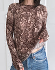 Cashmere Longsleeves, Schlangenprint, Schoko
