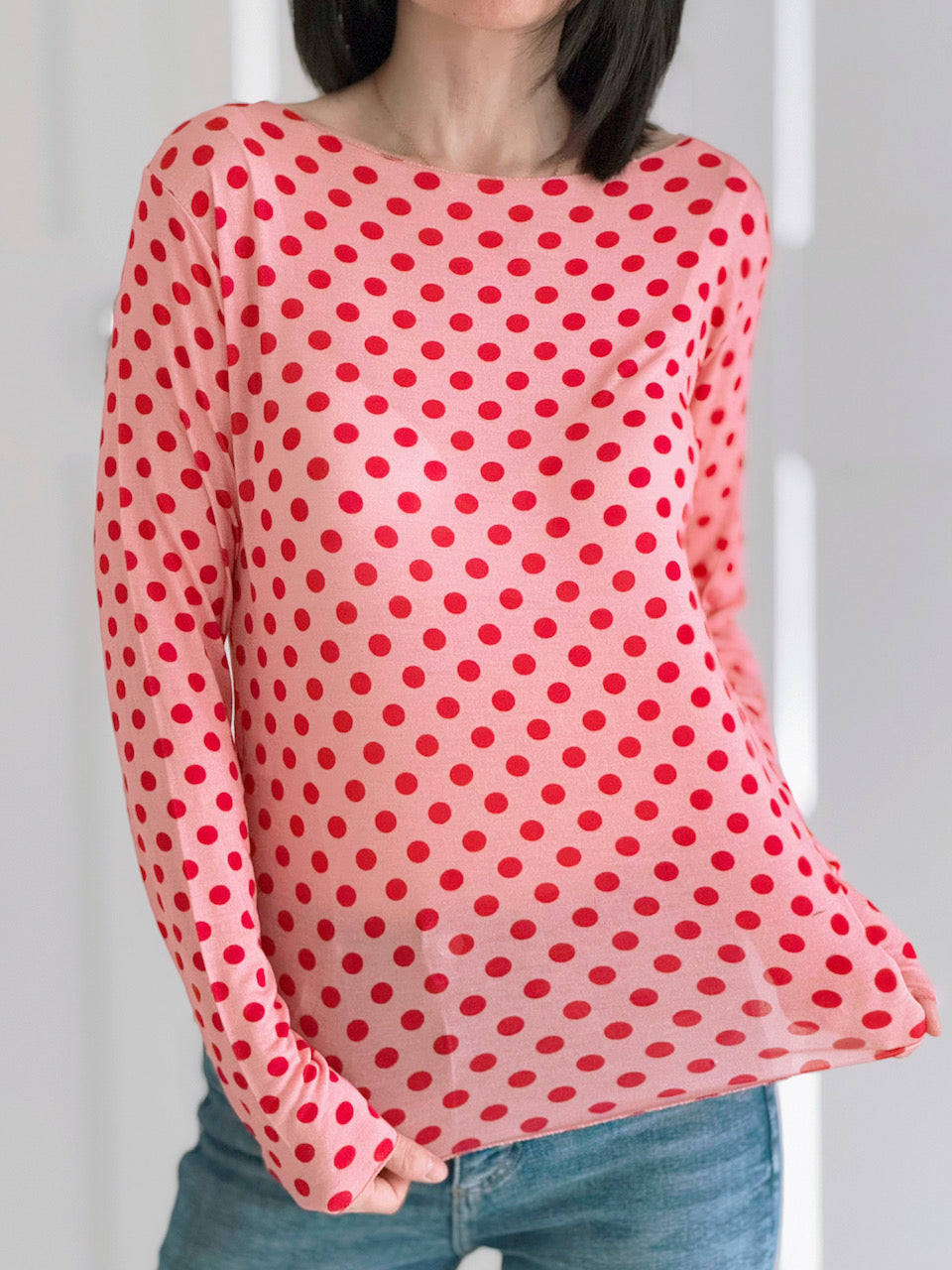 Cashmere Longsleeves, Polka Dots, Rot-Rosa