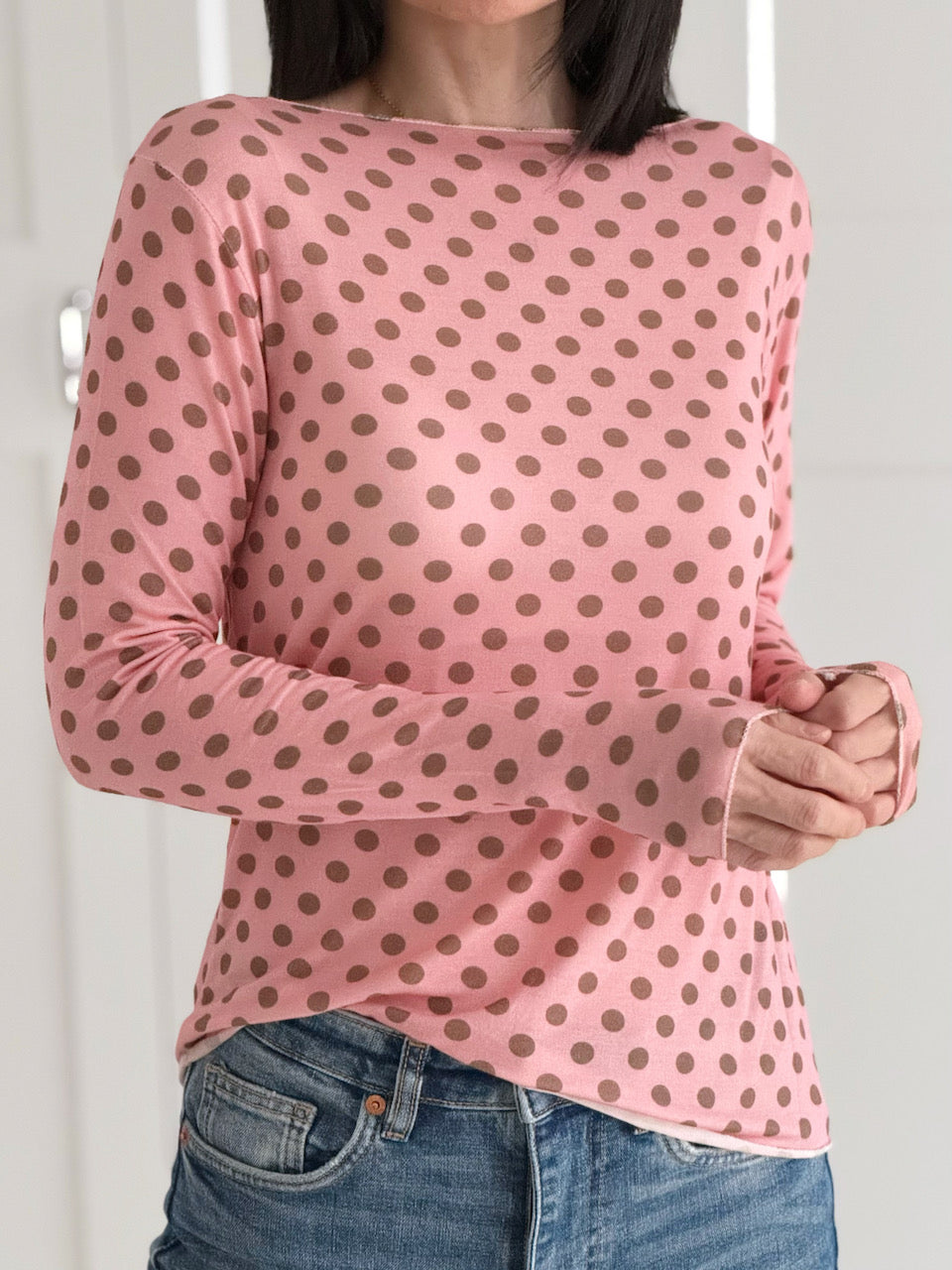 Cashmere Longsleeves, Polka Dots, Schoko-Rosa