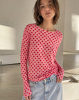 Cashmere Longsleeves, Polka Dots, Rot-Rosa