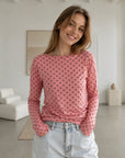 Cashmere Longsleeves, Polka Dots, Schoko-Rosa