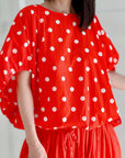 Bluse mit Ballonärmeln, Polka Dots, 2 Farben