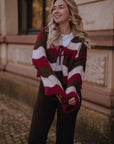 Strickjacke, Wellenstreifen, zu Binden, Flauschi, 2 Farben