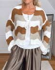 Strickjacke, Wellenstreifen, zu Binden, Flauschi, 2 Farben