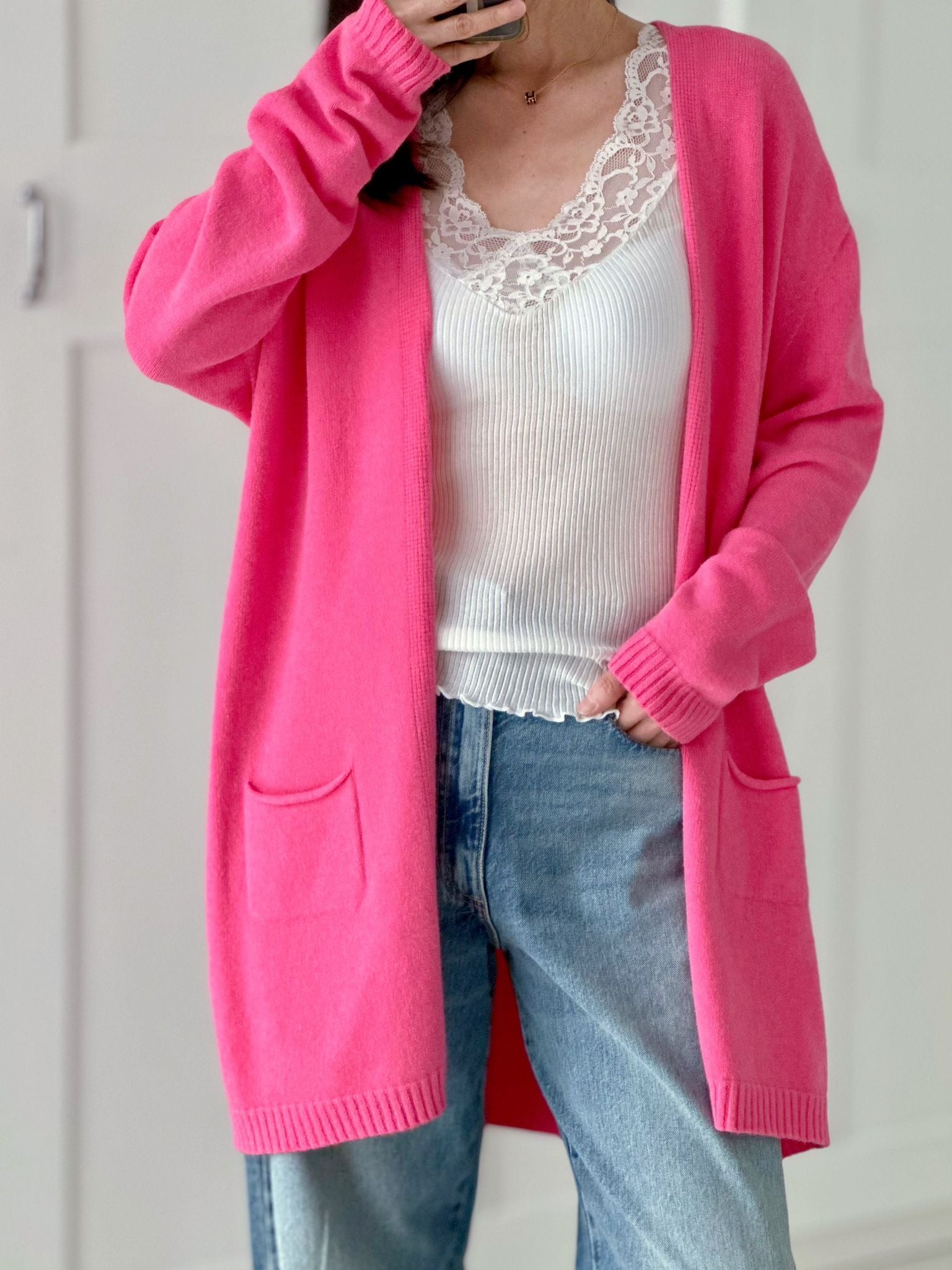 mittel-lange Strickjacke, 6 Farben